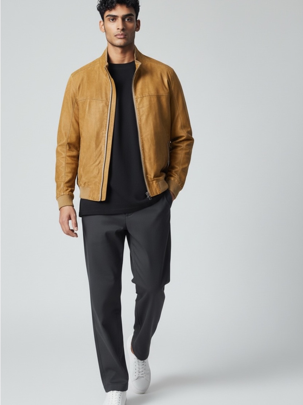 Regency Rene Tan Leather Jacket Fully Lined Center Front Zipper Men’s 2XL NWT